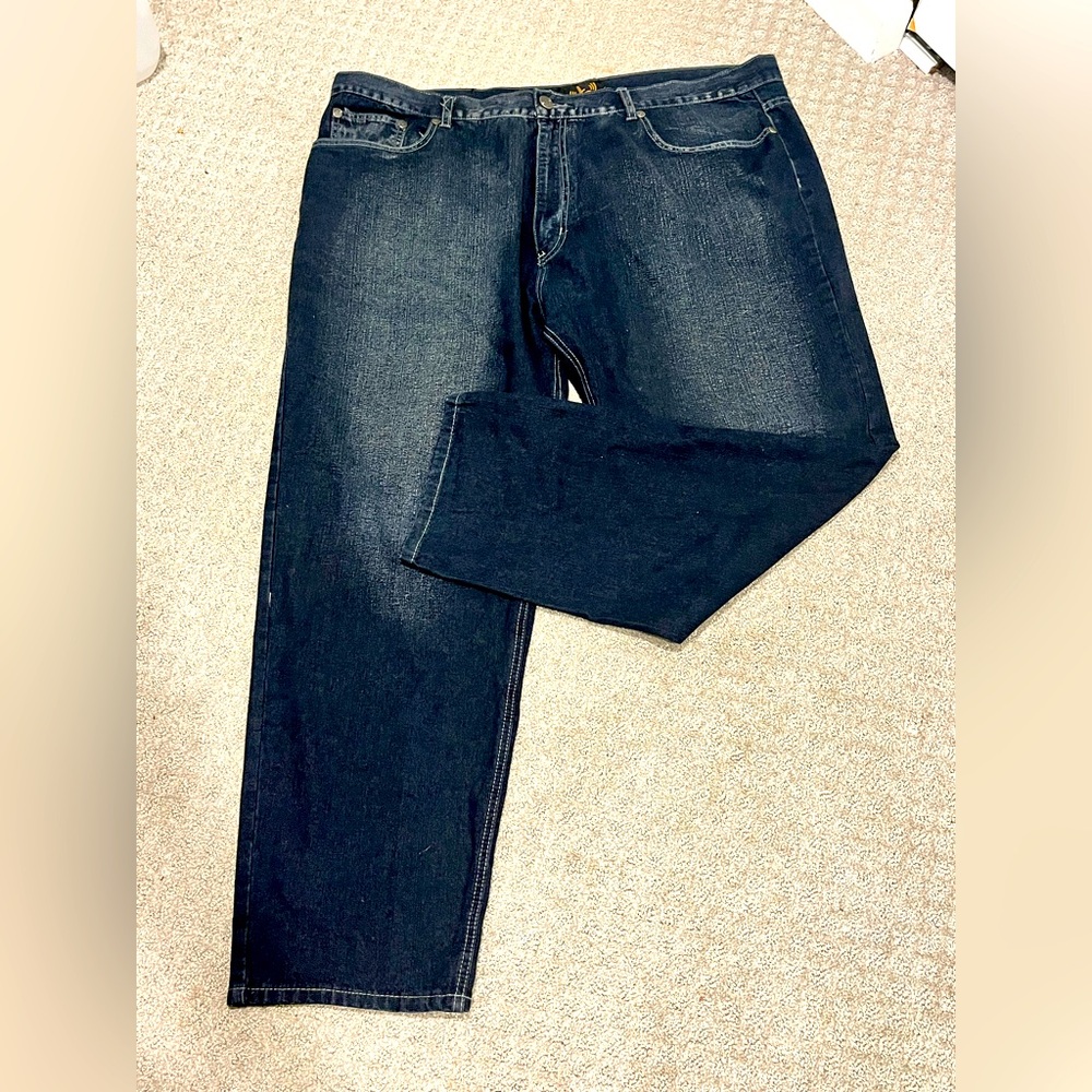 Jeans Station 46x30 Relaxed Fit Straight Leg High Rise Zip Fly DK Blue Men’s